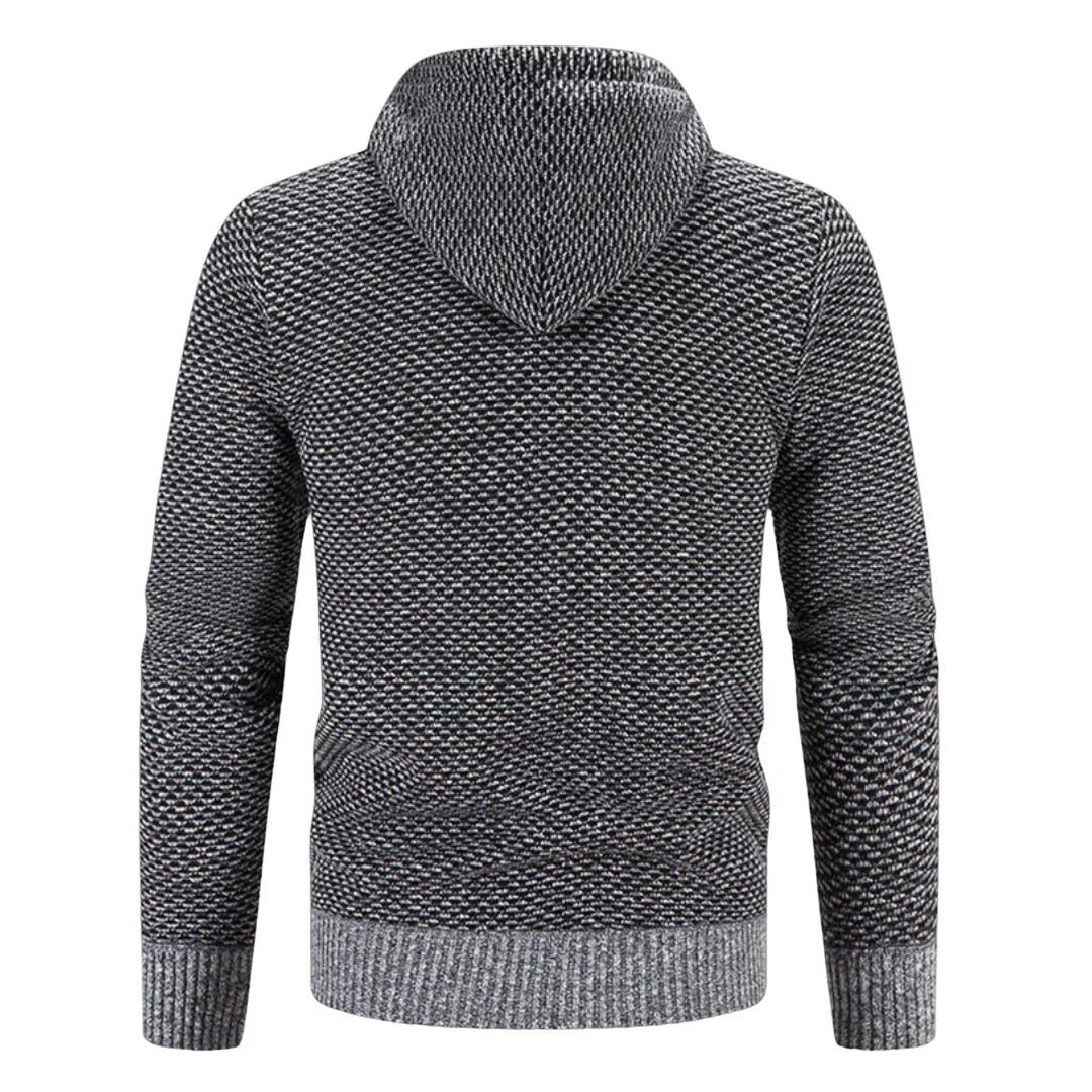 Men’s Fleece Lined Knitted Hooded Jacket – Warm Zip-Up Winter Hoodie