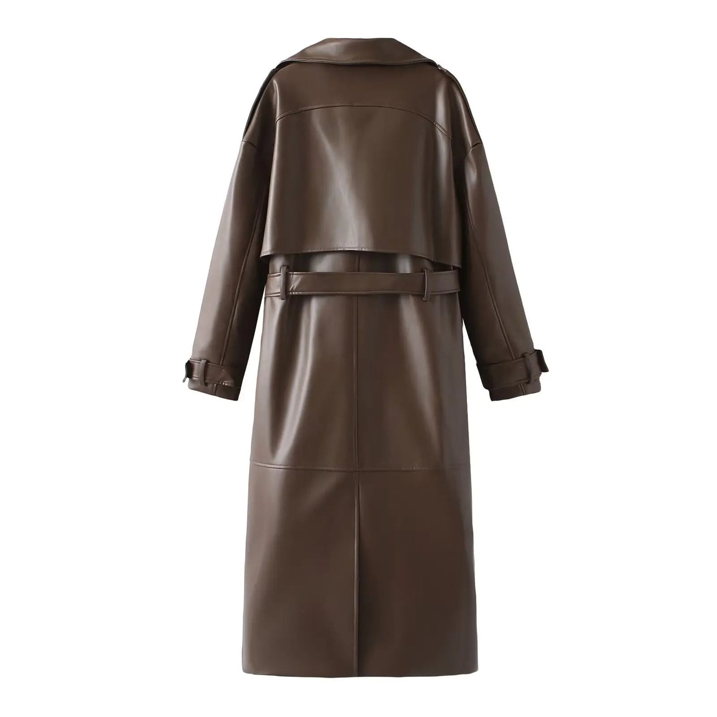 Women’s Long Faux Leather Trench Coat