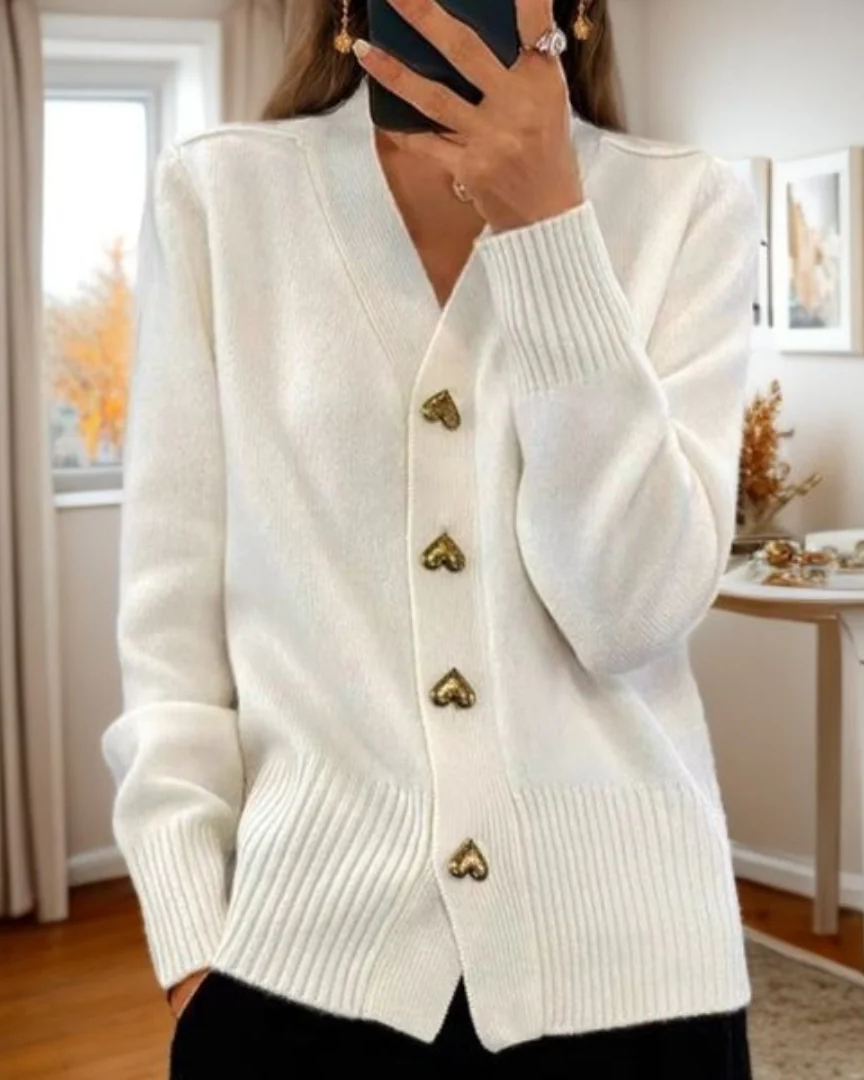 Women’s Heart Button Knit Cardigan – Soft Cozy Sweater