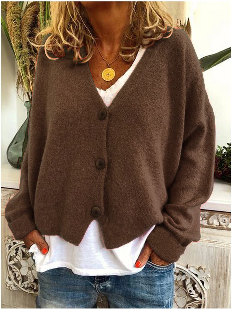Women’s Casual Knit Button-Up Cardigan – Soft Loose-Fit Sweater