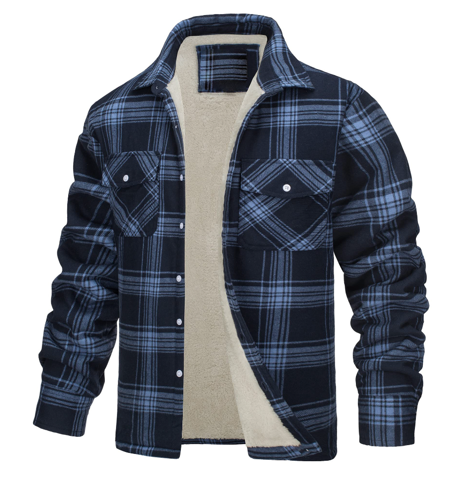 Men’s Sherpa-Lined Flannel Jacket – Warm Plaid Overshirt
