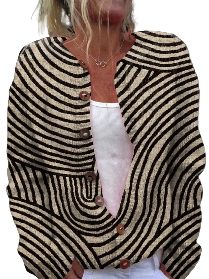 Geometric Knit Cardigan – Button-Down Patterned Sweater for Women
