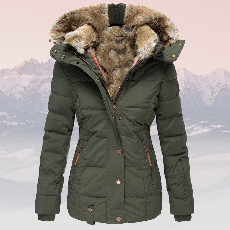 Women’s Winter Hooded Puffer Coat with Faux Fur Lining