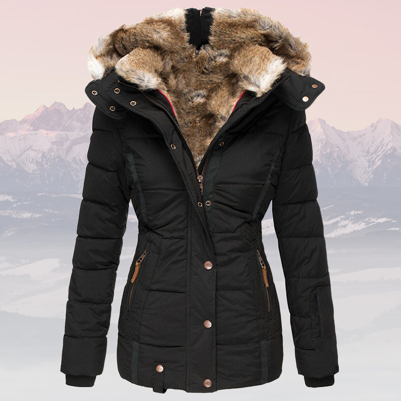 Women’s Winter Hooded Puffer Coat with Faux Fur Lining