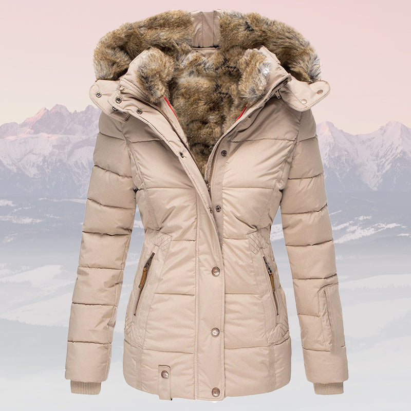 Women’s Winter Hooded Puffer Coat with Faux Fur Lining
