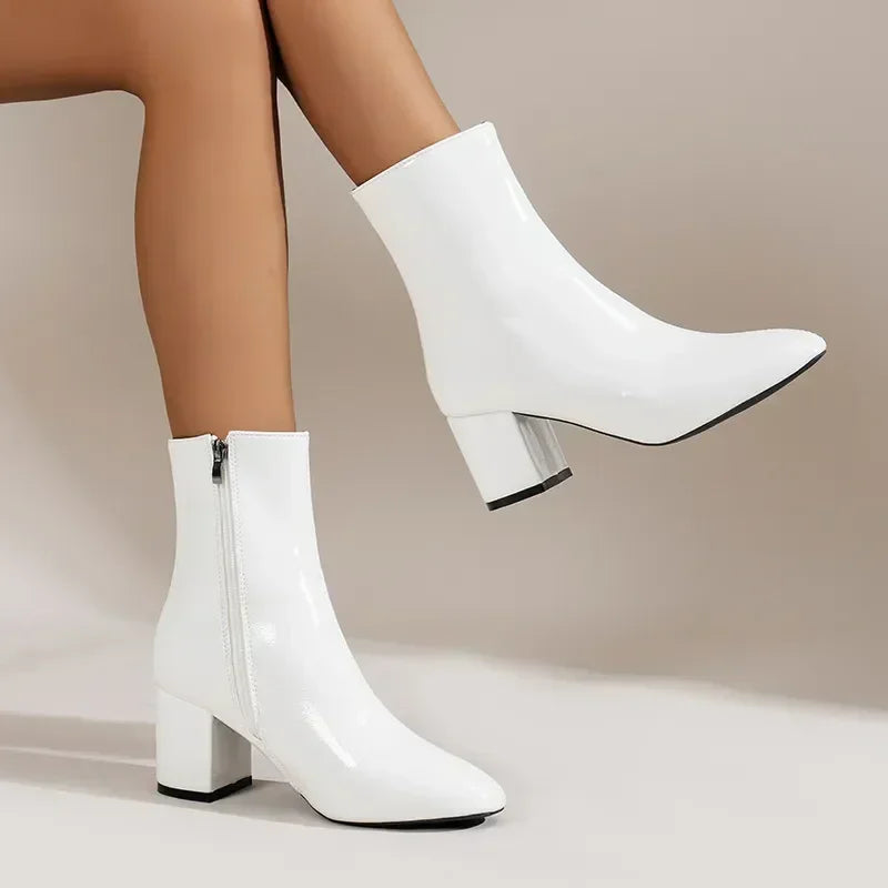Women’s Block Heel Ankle Boots – Side Zip Design
