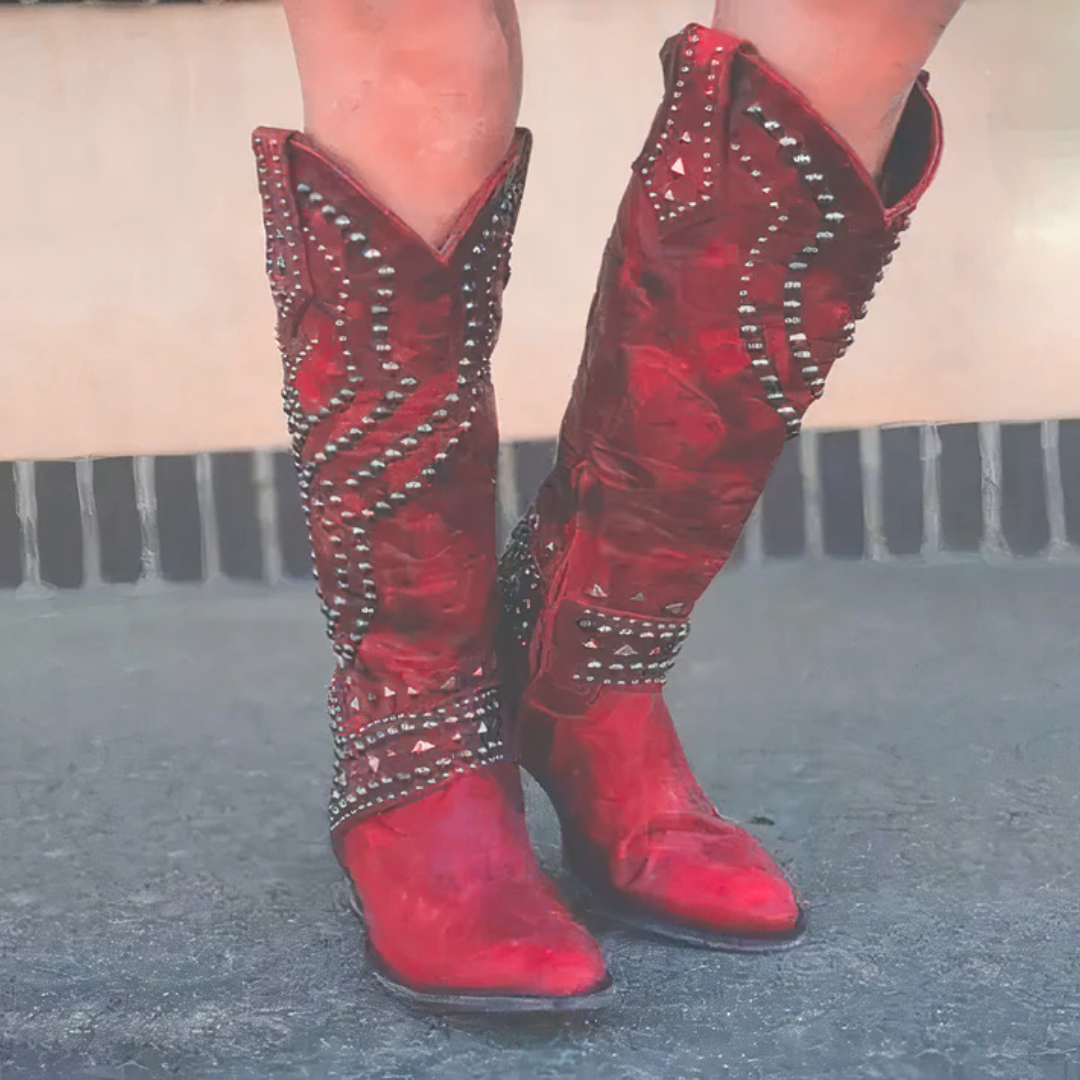 Women’s Knee High Cowboy Boots Studded Western Style