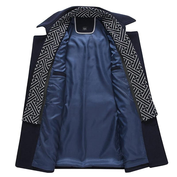 Men’s Classic Wool-Blend Pea Coat – Tailored Winter Jacket with High Collar