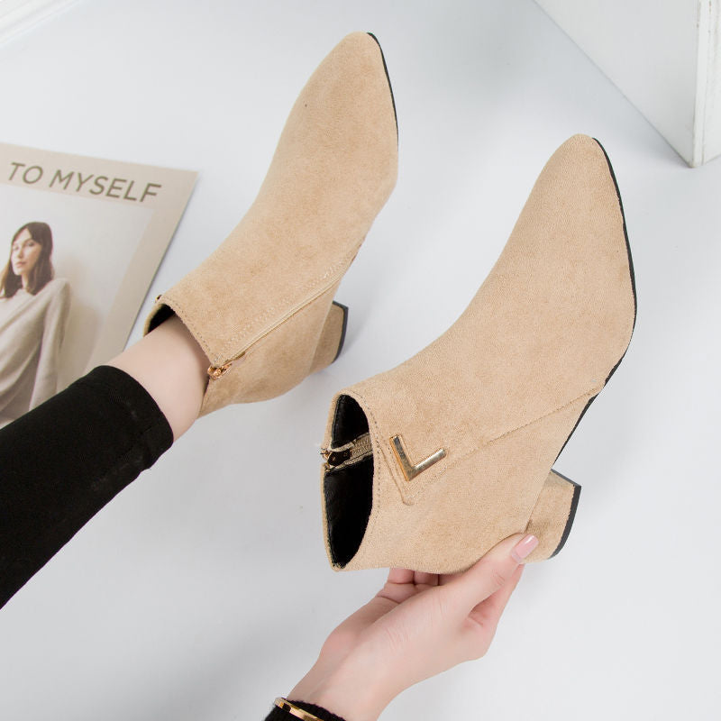 Women’s Suede Ankle Boots – Block Heel Elegance