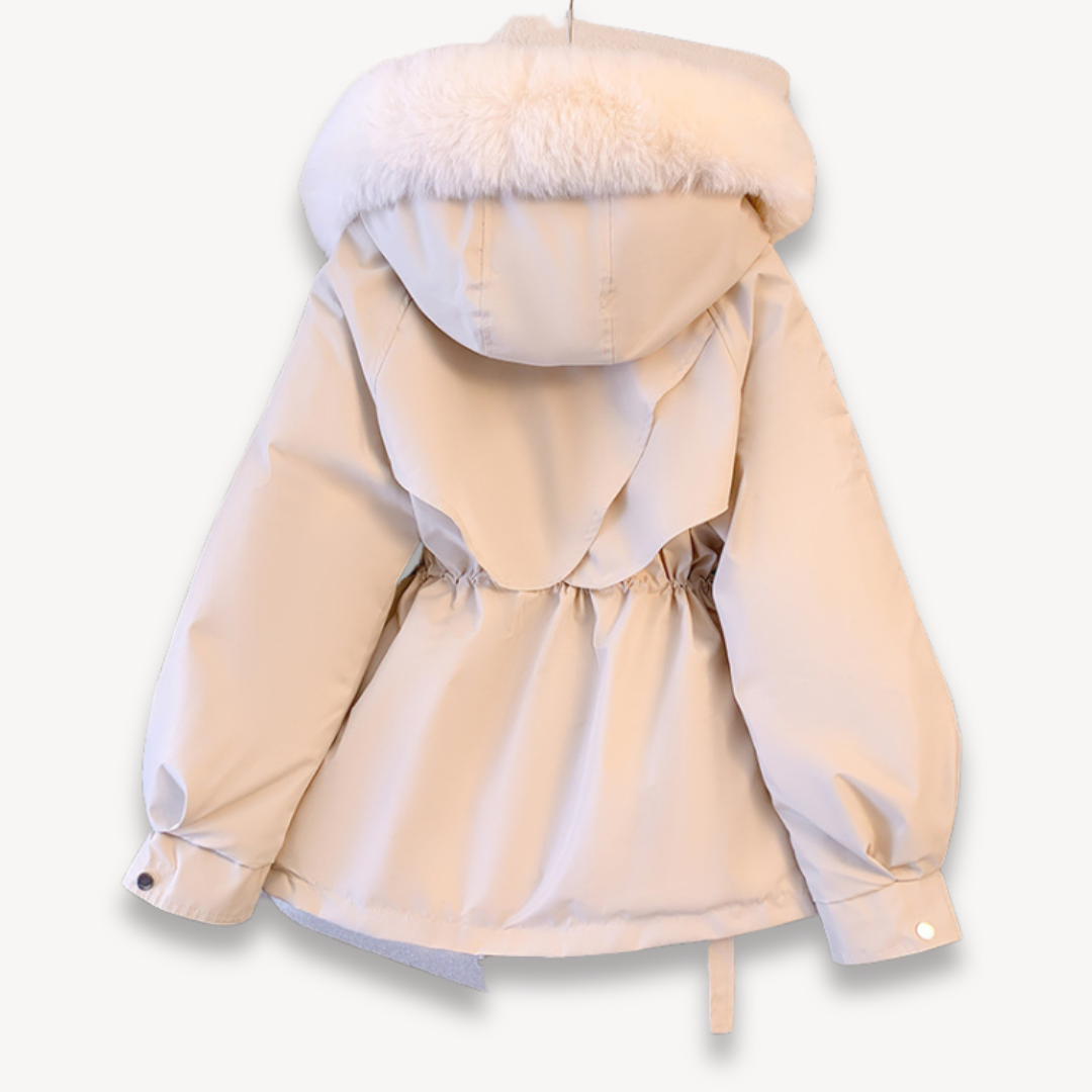 Women’s Beige Faux-Fur Hooded Parka – Warm Winter Jacket
