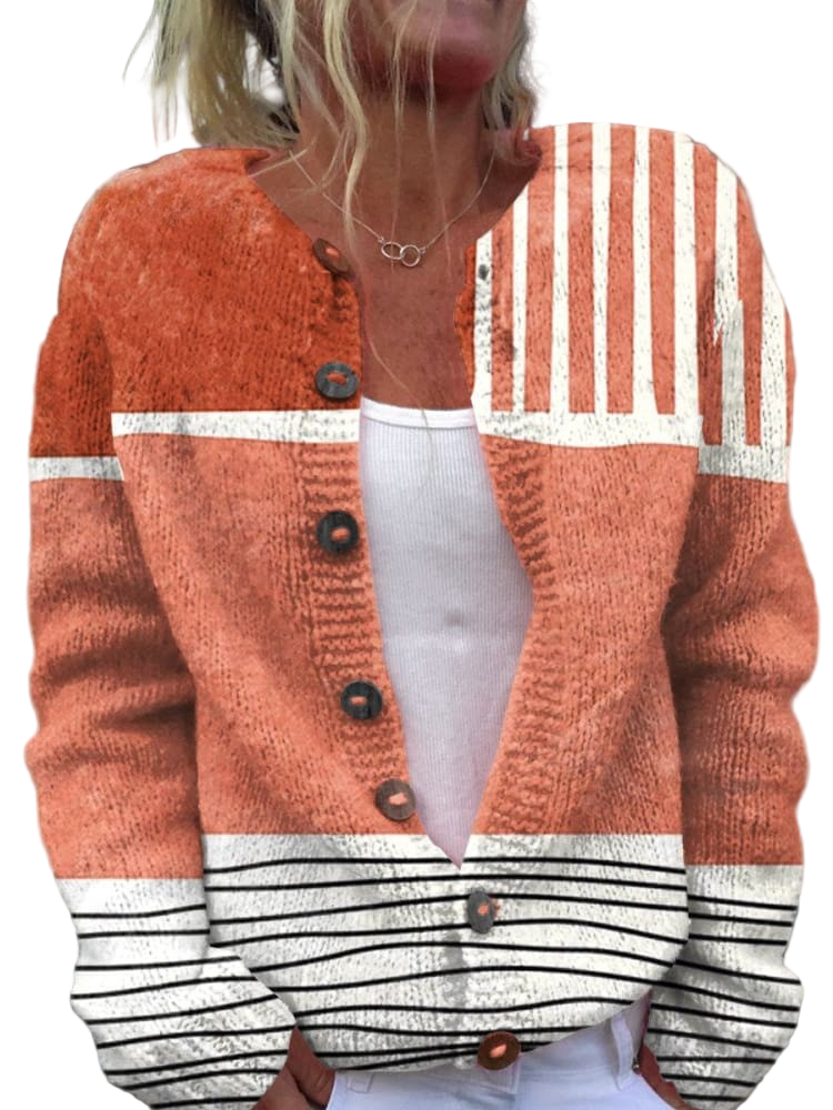 Striped Knit Cardigan – Button-Down Casual Sweater for Women