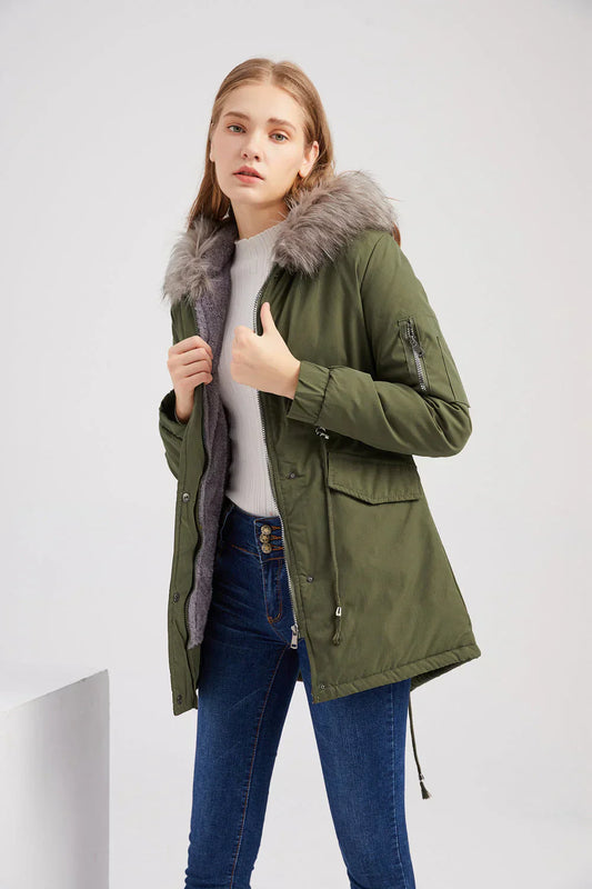 Women’s Faux-Fur Hooded Parka – Warm Casual Winter Jacket