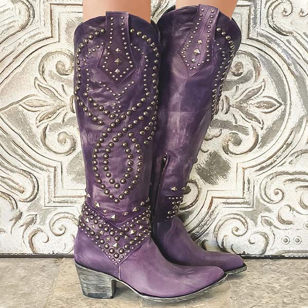 Women’s Knee High Cowboy Boots Studded Western Style
