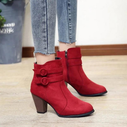 Women’s Suede Ankle Boots – Block Heel with Buckle Strap