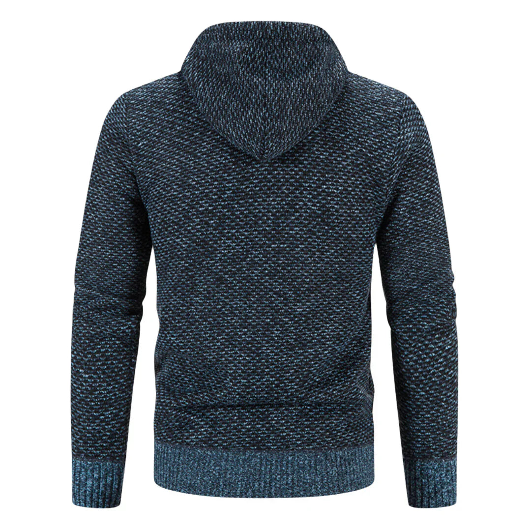 Men’s Fleece Lined Knitted Hooded Jacket – Warm Zip-Up Winter Hoodie