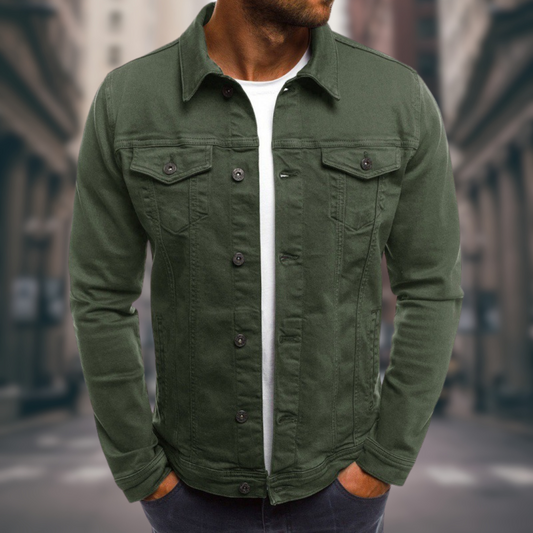 Men’s Olive Denim Jacket – Classic Button-Up Casual Layer