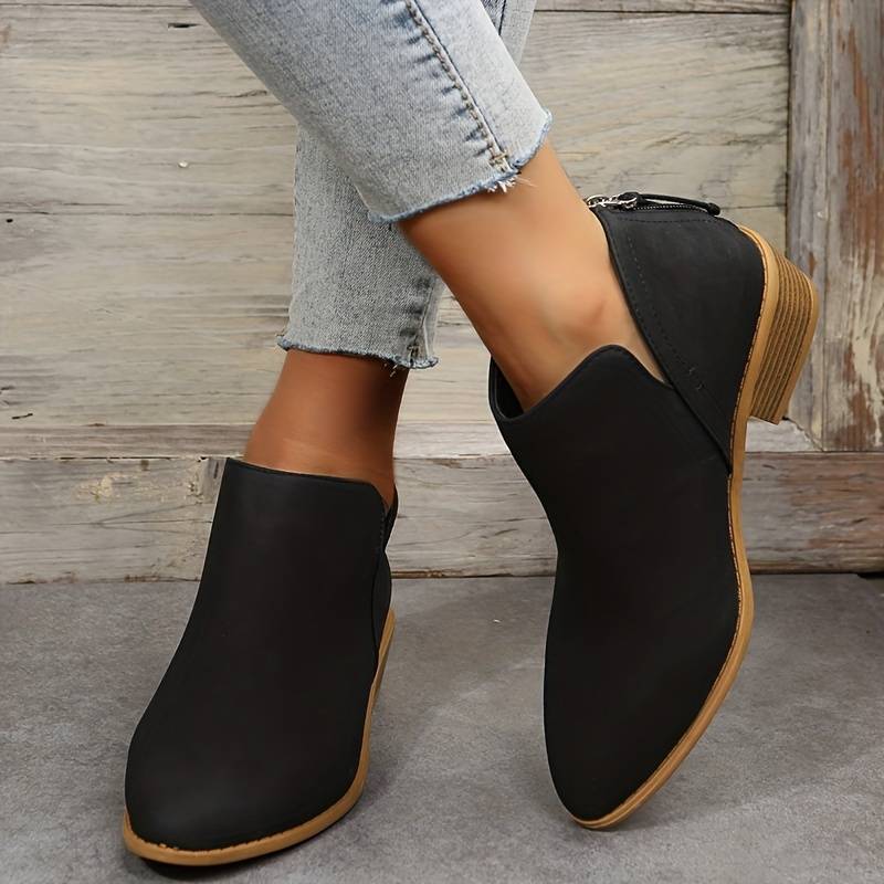 Women’s Slip-On Ankle Boots – Low Block Heel