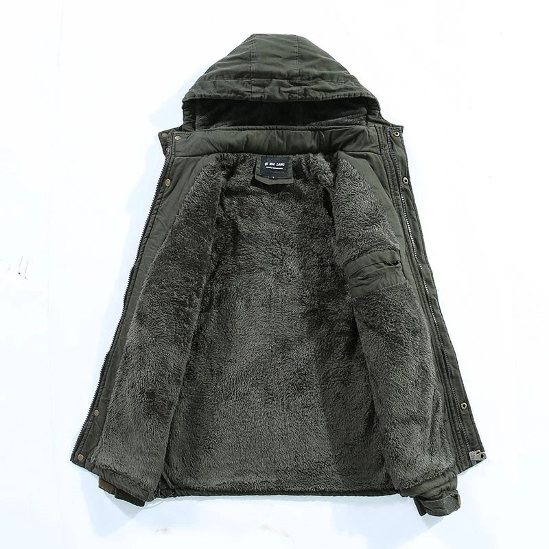 Men’s Fleece-Lined Hooded Parka – Warm Winter Jacket with Utility Pockets