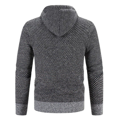Men’s Fleece Lined Knitted Hooded Jacket – Warm Zip-Up Winter Hoodie