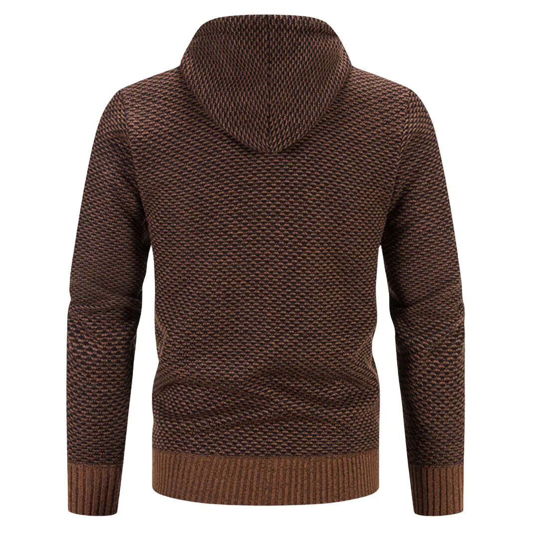 Men’s Fleece Lined Knitted Hooded Jacket – Warm Zip-Up Winter Hoodie