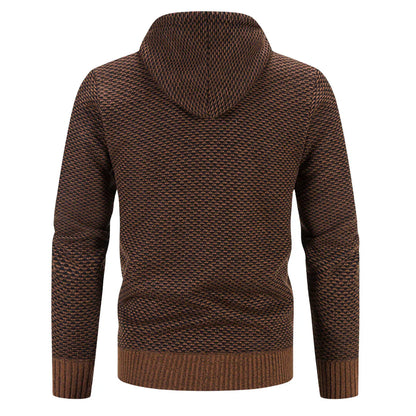 Men’s Fleece Lined Knitted Hooded Jacket – Warm Zip-Up Winter Hoodie