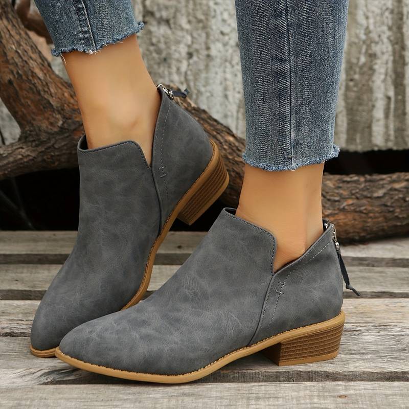 Women’s Slip-On Ankle Boots – Low Block Heel