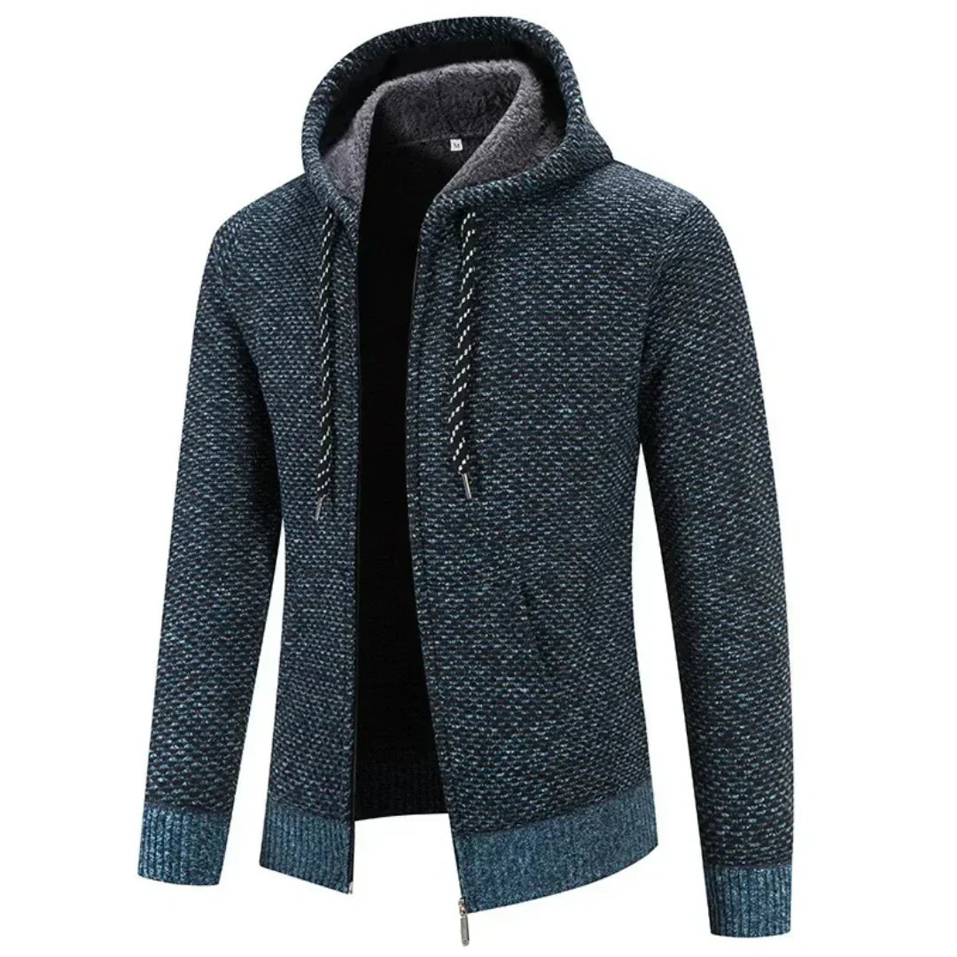 Men’s Fleece Lined Knitted Hooded Jacket – Warm Zip-Up Winter Hoodie