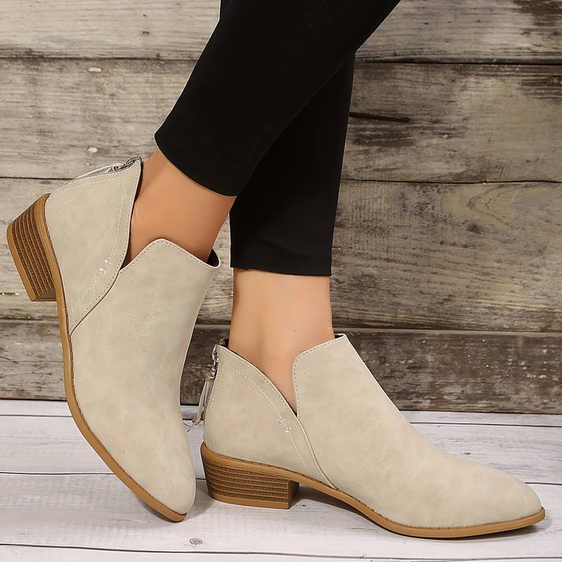 Women’s Slip-On Ankle Boots – Low Block Heel