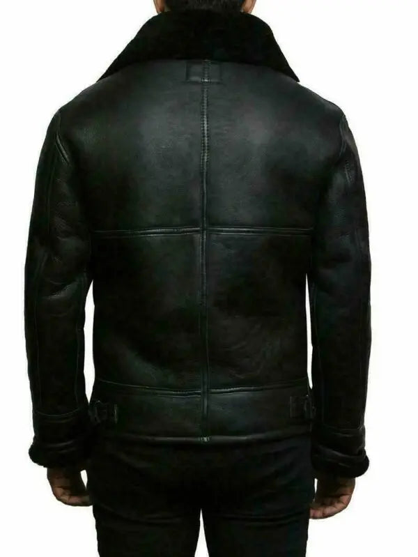 Men’s Shearling Aviator Jacket – Warm Faux Fur Lined Leather Winter Coat