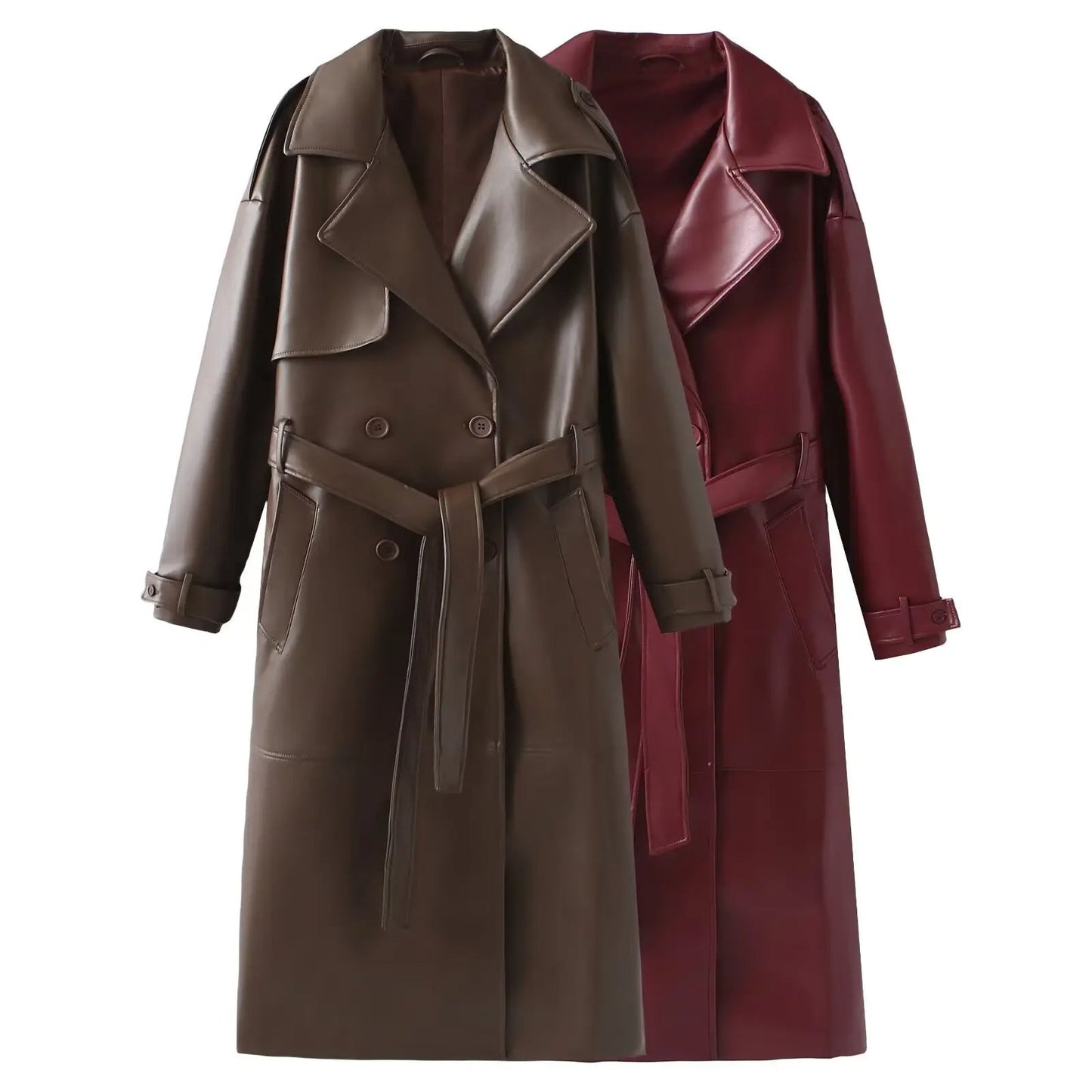 Women’s Long Faux Leather Trench Coat
