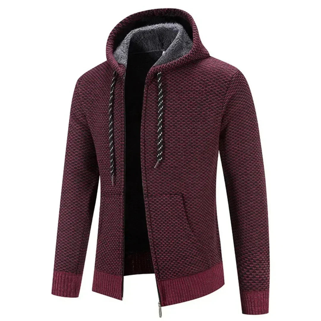 Men’s Fleece Lined Knitted Hooded Jacket – Warm Zip-Up Winter Hoodie