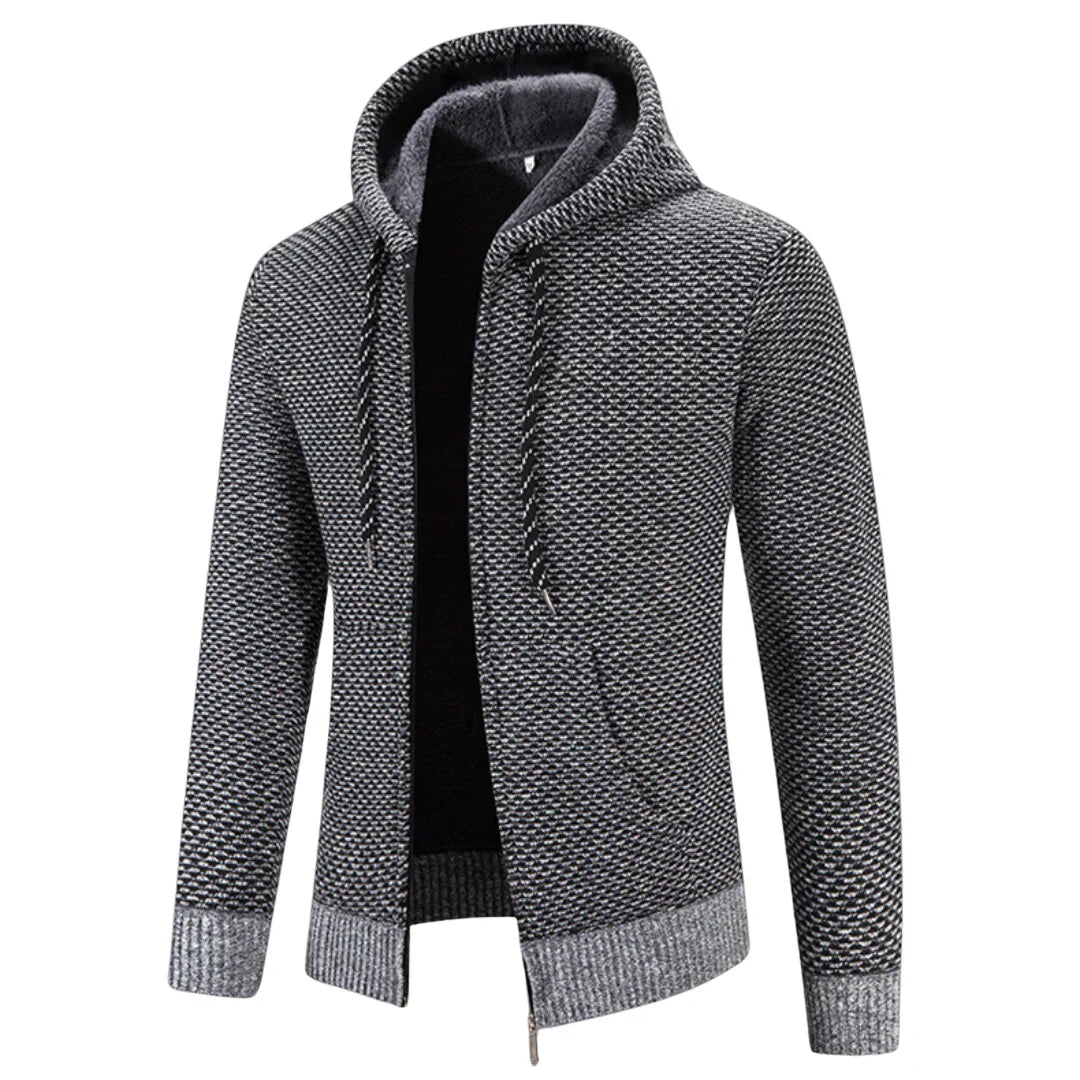 Men’s Fleece Lined Knitted Hooded Jacket – Warm Zip-Up Winter Hoodie