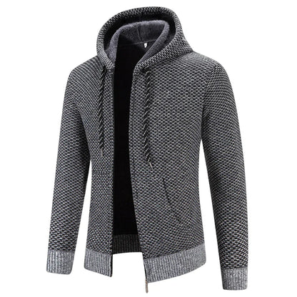 Men’s Fleece Lined Knitted Hooded Jacket – Warm Zip-Up Winter Hoodie
