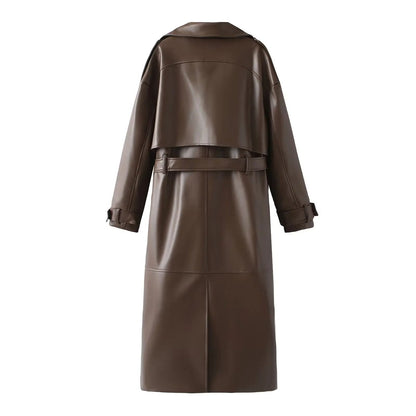 Women’s Long Faux Leather Trench Coat