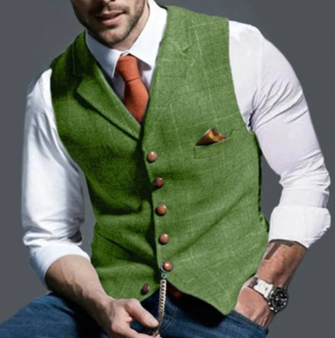 Men’s Classic Tailored Vest – Textured Blue Waistcoat with Button Detailing