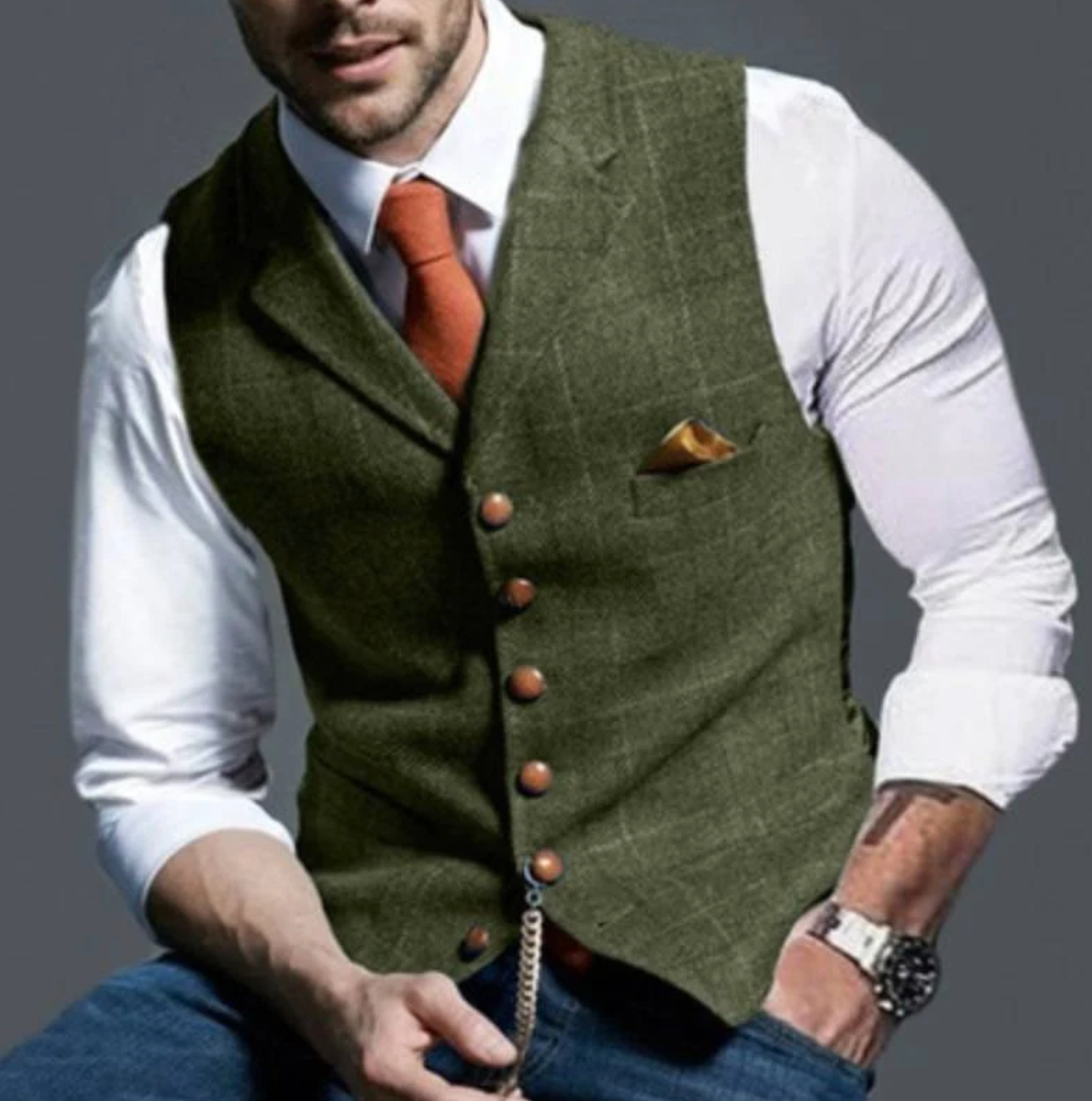 Men’s Classic Tailored Vest – Textured Blue Waistcoat with Button Detailing