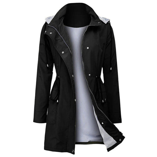 Women’s Lightweight Hooded Parka Jacket with Drawstring Waist