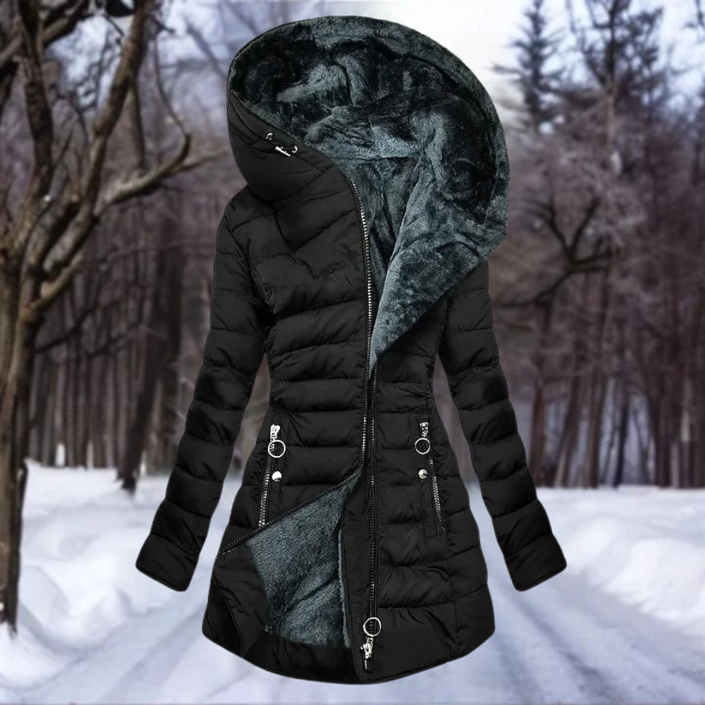 Women’s Quilted Plush-Lined Parka Coat – Warm Winter Hooded Jacket