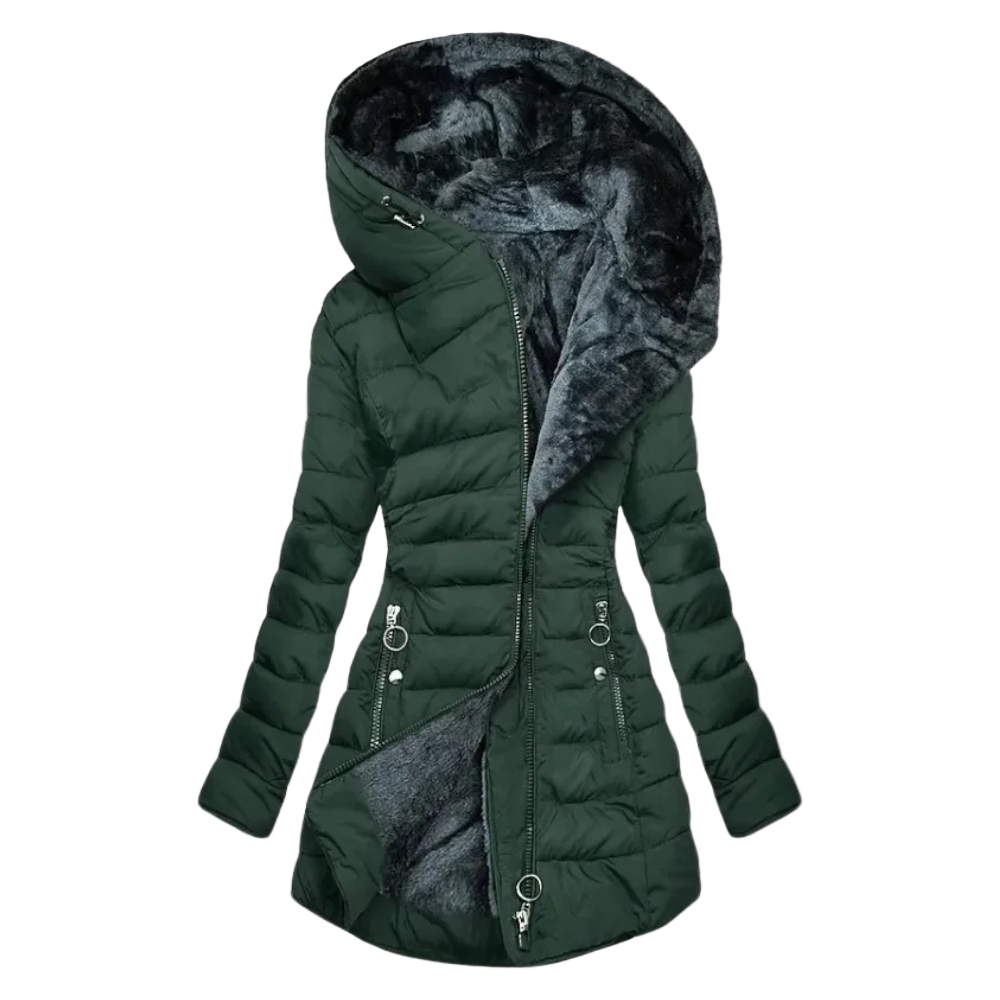 Women’s Quilted Plush-Lined Parka Coat – Warm Winter Hooded Jacket