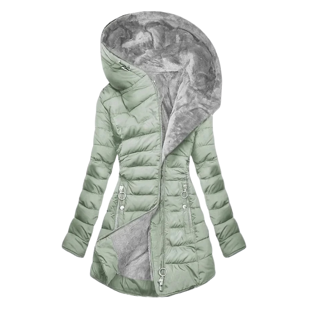 Women’s Quilted Plush-Lined Parka Coat – Warm Winter Hooded Jacket