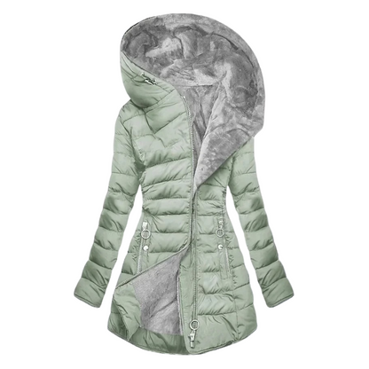 Women’s Quilted Plush-Lined Parka Coat – Warm Winter Hooded Jacket