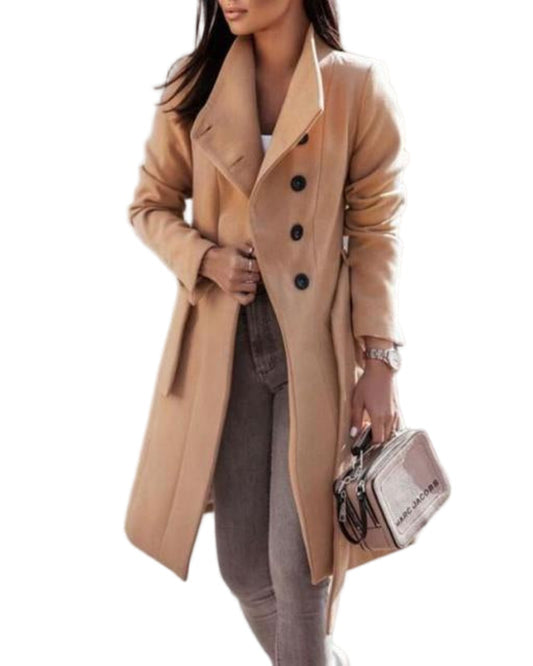 Women’s Button Front Longline Wool Blend Coat