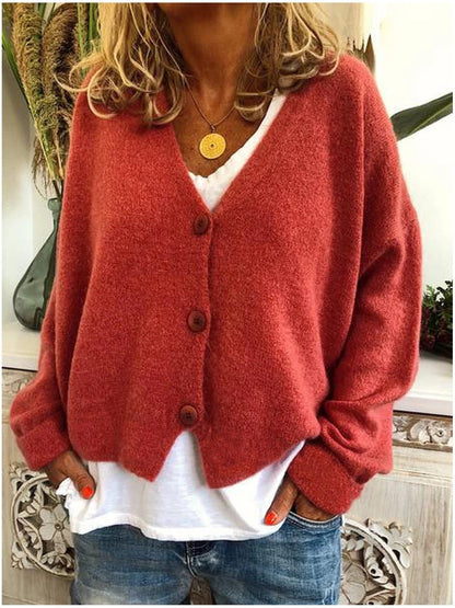 Women’s Casual Knit Button-Up Cardigan – Soft Loose-Fit Sweater