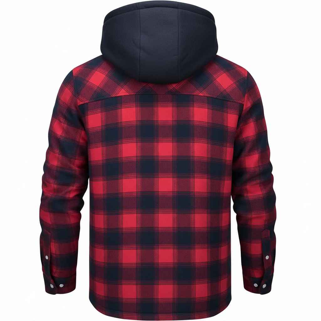Men’s Quilted Flannel Hooded Jacket – Warm Plaid Zip-Up Winter Shirt Coat