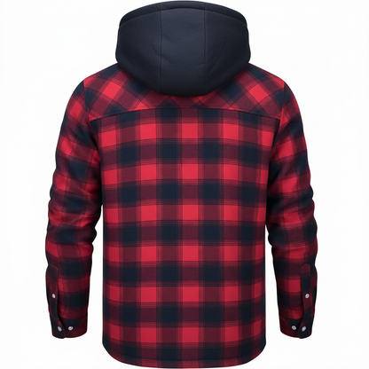 Men’s Quilted Flannel Hooded Jacket – Warm Plaid Zip-Up Winter Shirt Coat
