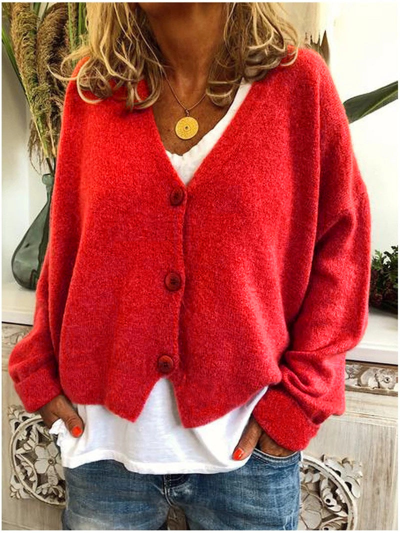 Women’s Casual Knit Button-Up Cardigan – Soft Loose-Fit Sweater