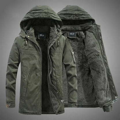 Men’s Fleece-Lined Hooded Parka – Warm Winter Jacket with Utility Pockets