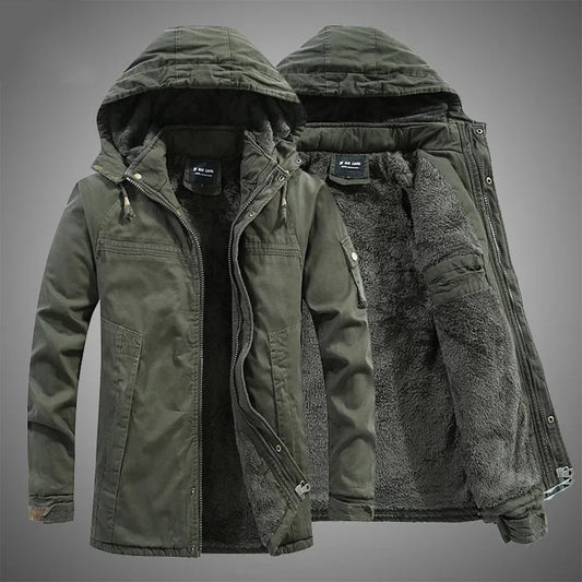 Men’s Fleece-Lined Hooded Parka – Warm Winter Jacket with Utility Pockets