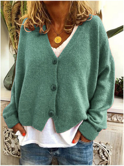 Women’s Casual Knit Button-Up Cardigan – Soft Loose-Fit Sweater