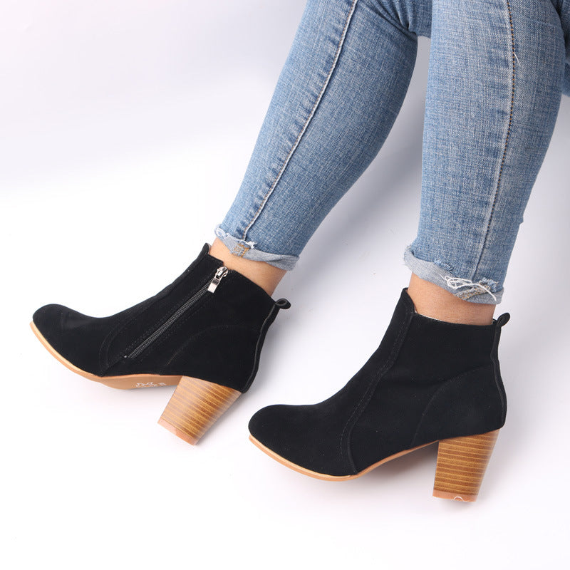 Women’s Ankle Boots – Faux Suede Block Heel